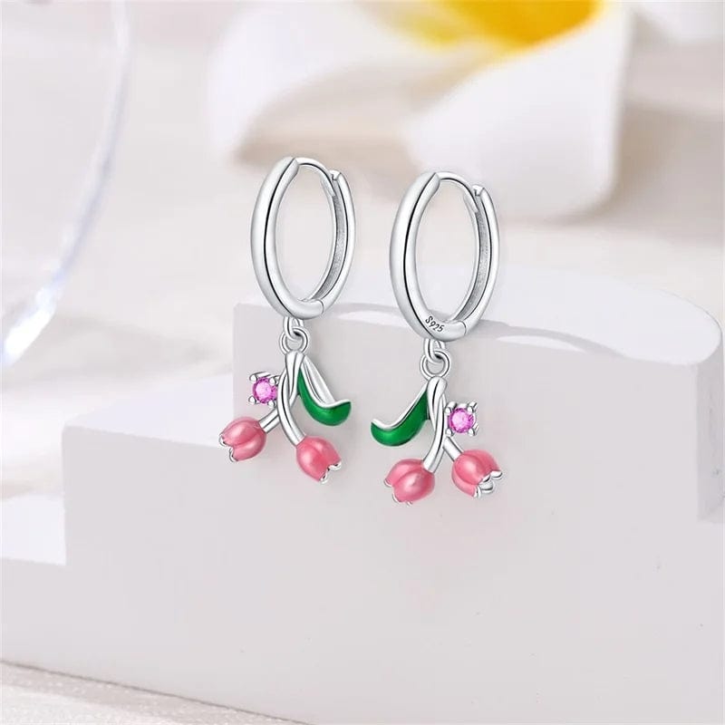 Liora Atelier Pink Lily of the Valley Dangle Hoop Earrings