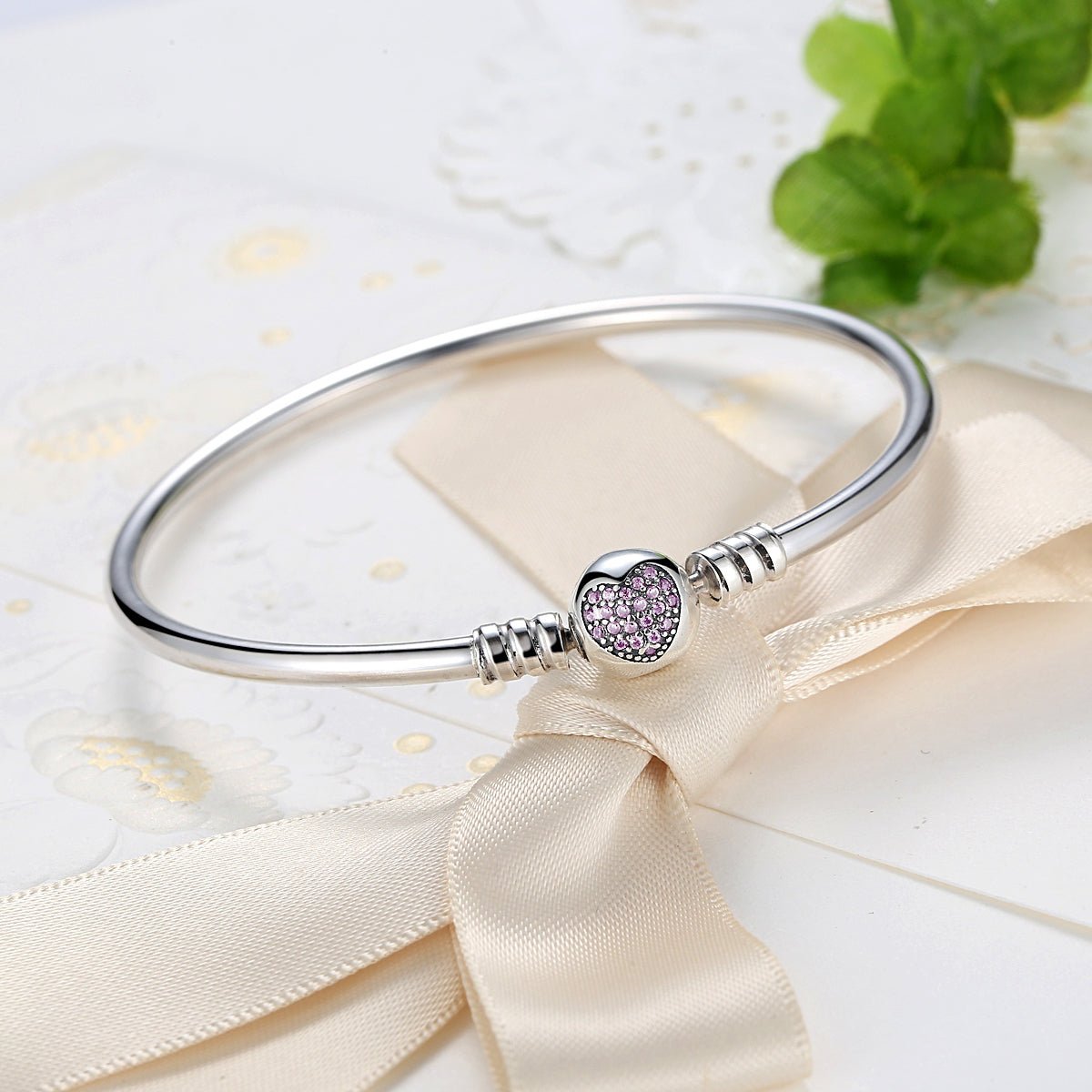 Liora Atelier Pink Pavé Heart Clasp Charm Bangle
