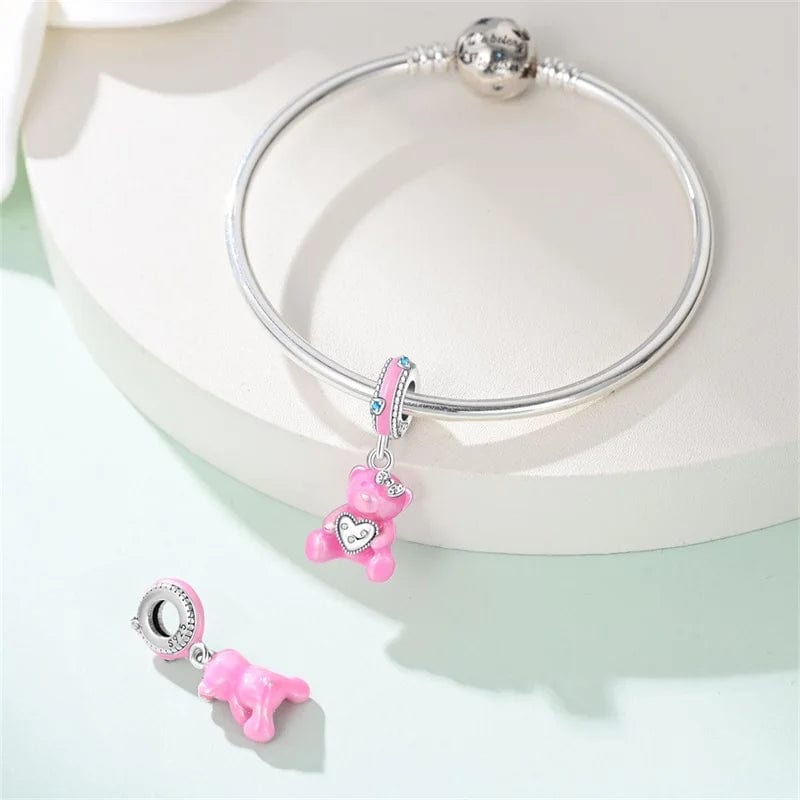 Liora Atelier Pink Teddy Bear & Heart Dangle Charm