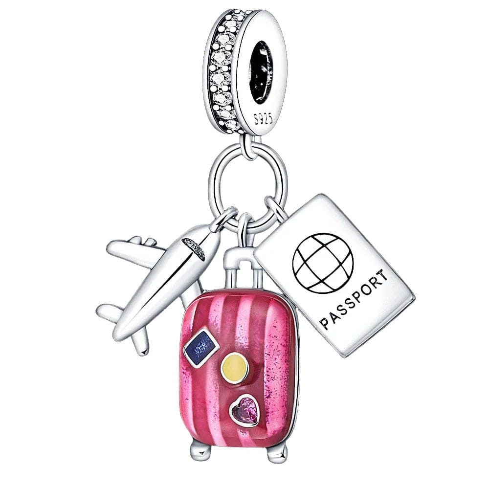 Liora Atelier Plane, Passport and Pink Suitcase Triple Dangle Charm