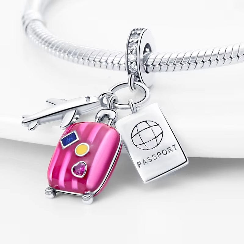 Liora Atelier Plane, Passport and Pink Suitcase Triple Dangle Charm