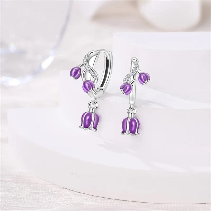 Liora Atelier Purple Bellflower Dangle Hoop Earrings