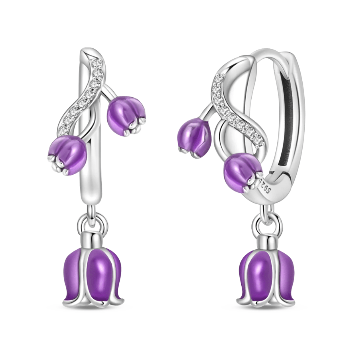 Liora Atelier Purple Bellflower Dangle Hoop Earrings