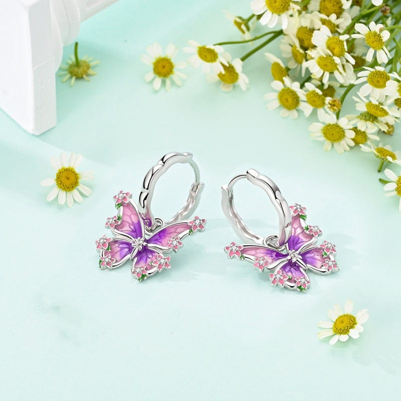 Liora Atelier Purple Blossom Butterfly Hoop Earrings