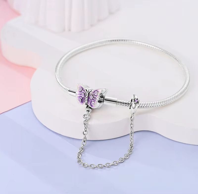 Liora Atelier Purple Butterfly Charm Bracelet with Safety Chain