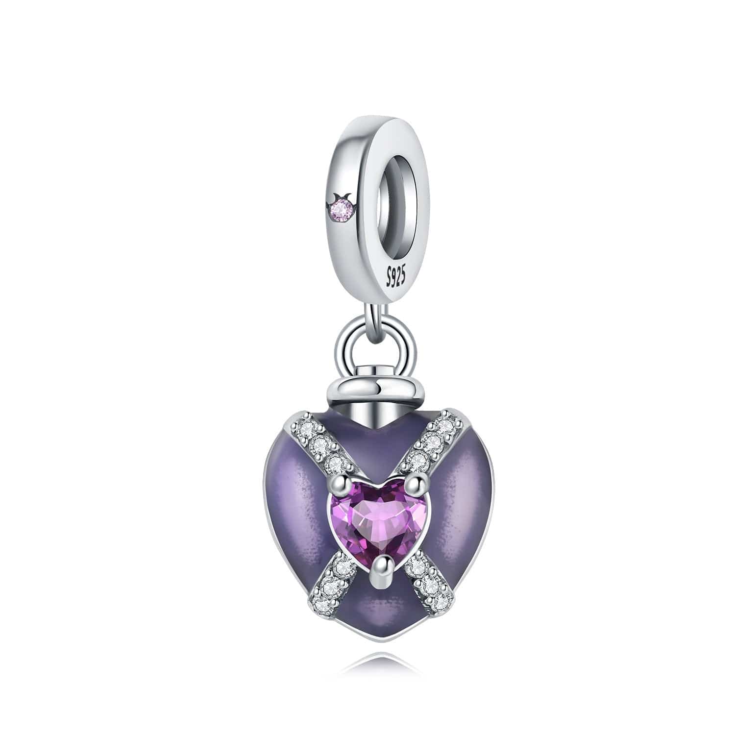 Liora Atelier Purple Heart Charm with Sparkling Pink Gemstone