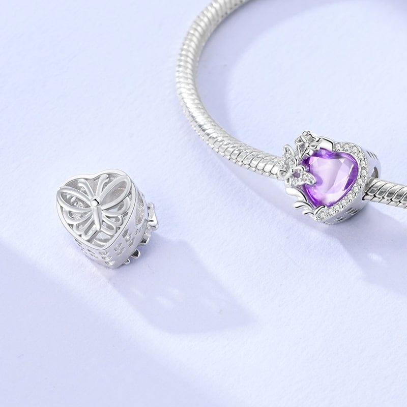 Liora Atelier Purple Heart with Butterfly & Crystal Accents Charm