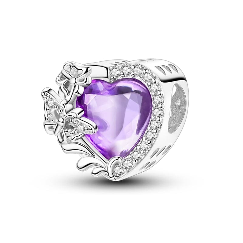 Liora Atelier Purple Heart with Butterfly & Crystal Accents Charm