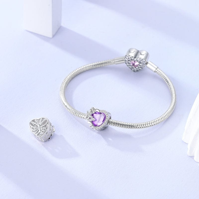 Liora Atelier Purple Heart with Butterfly & Crystal Accents Charm