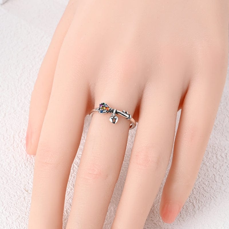 Liora Atelier Rainbow Heart & Lock Sterling Silver Adjustable Ring