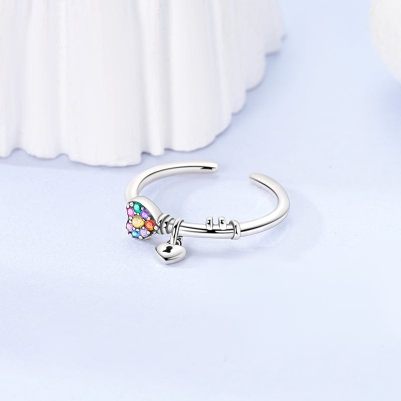 Liora Atelier Rainbow Heart & Lock Sterling Silver Adjustable Ring