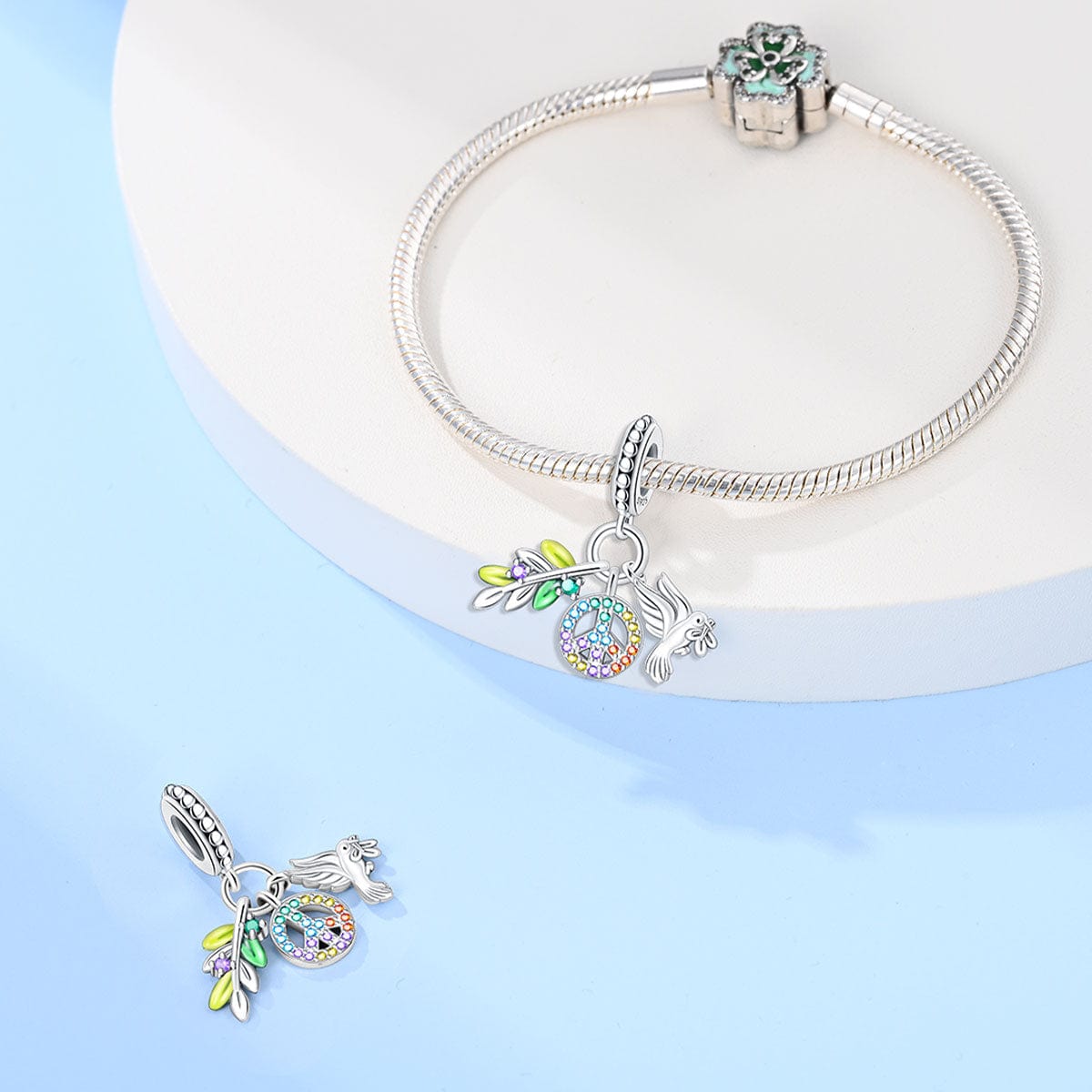 Liora Atelier Rainbow Peace Sign with Dove and Olive Branch Charm