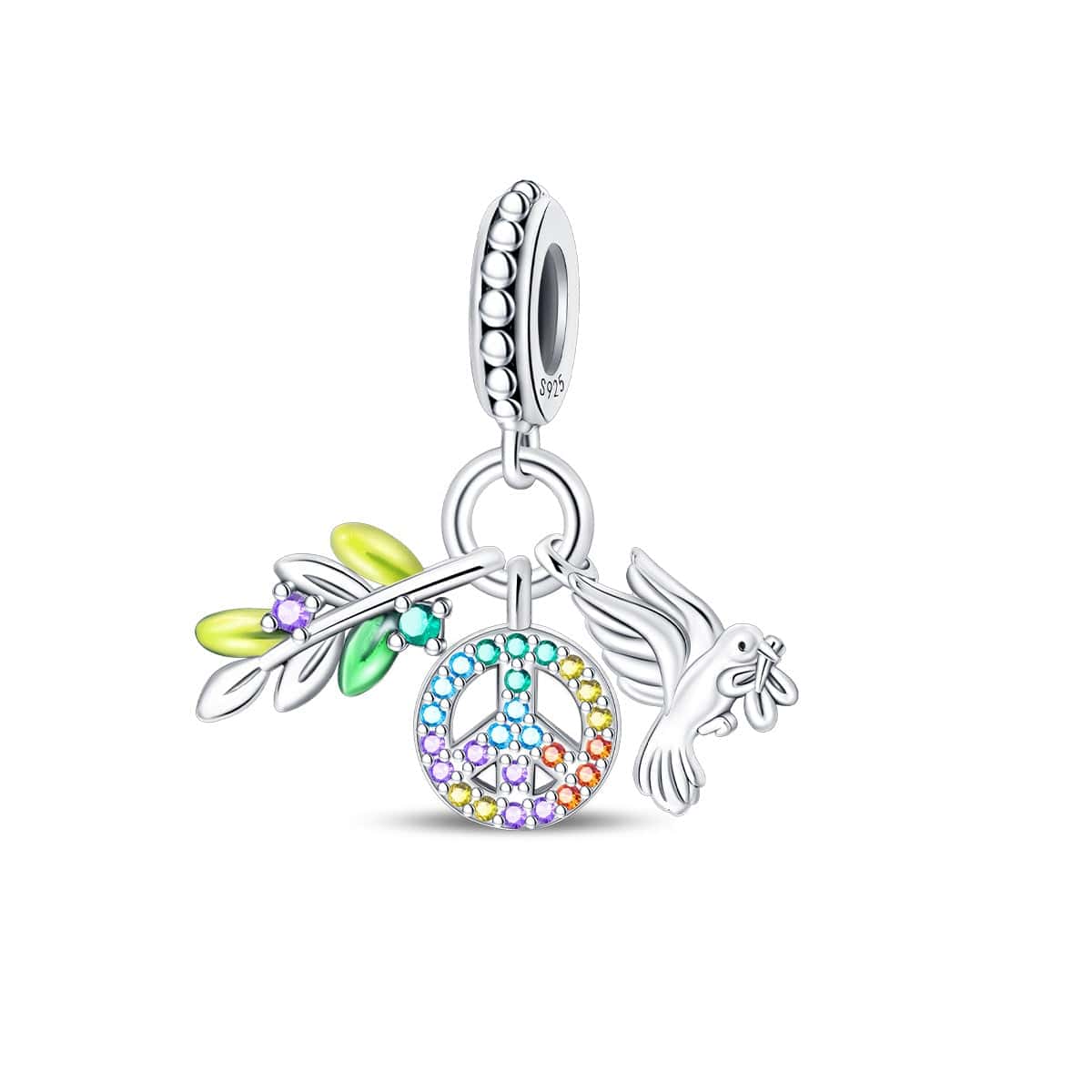 Liora Atelier Rainbow Peace Sign with Dove and Olive Branch Charm