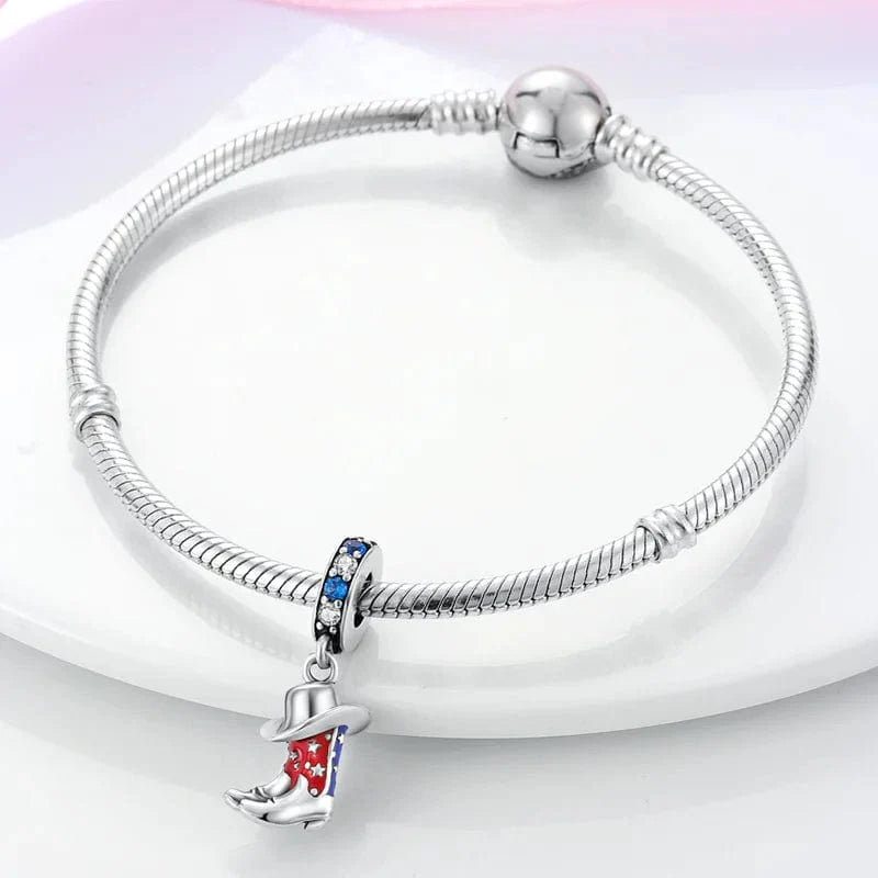 Liora Atelier Red & Blue Cowboy Boots Hat Dangle Charm