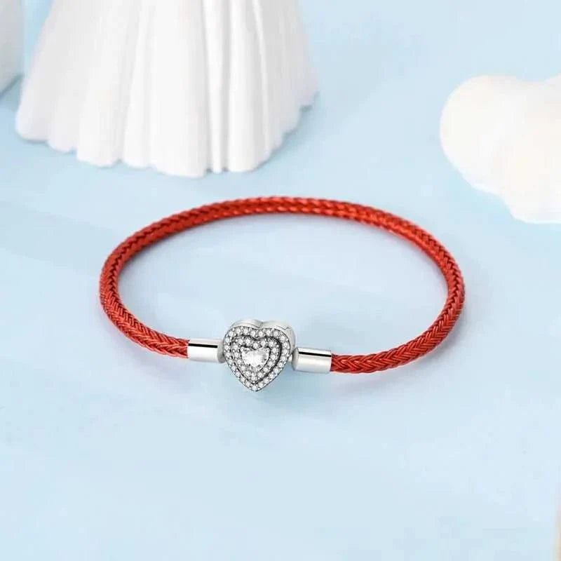 Liora Atelier Red Braided Leather Bracelet with Heart Clasp