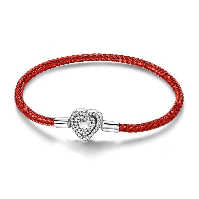 Liora Atelier Red Braided Leather Bracelet with Heart Clasp