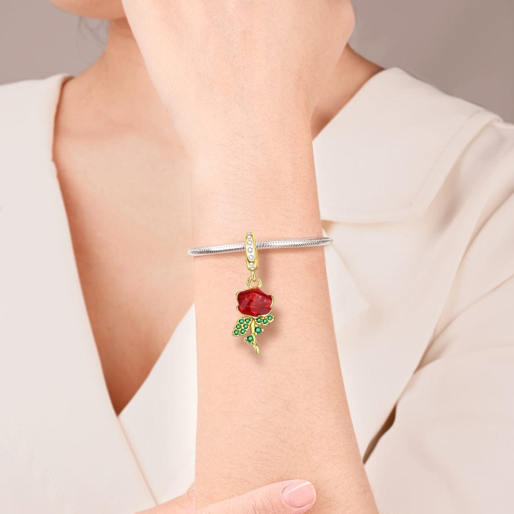 Liora Atelier Red Rose Charm with Green Crystal Leaves