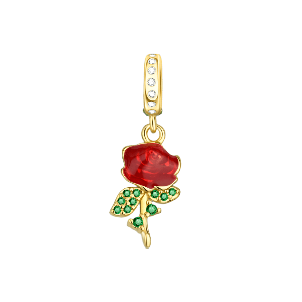 Liora Atelier Red Rose Charm with Green Crystal Leaves