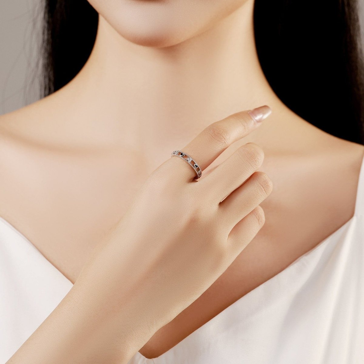 Liora Atelier Romantic Open Heart Ring with Crystal Details