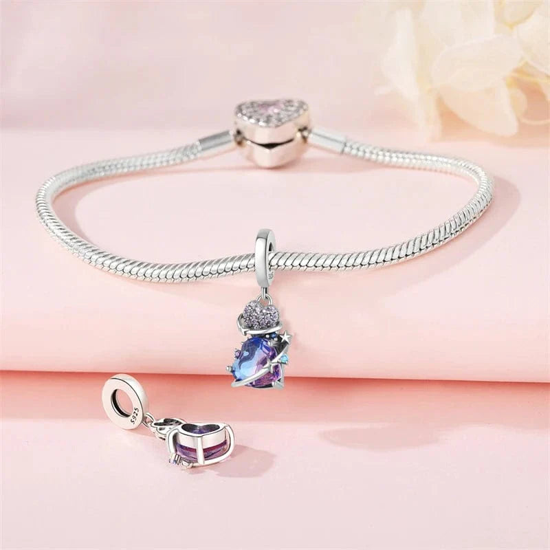 Liora Atelier Romantic Universe Theme Stars Murano Glass Purple Heart Dangle Charm