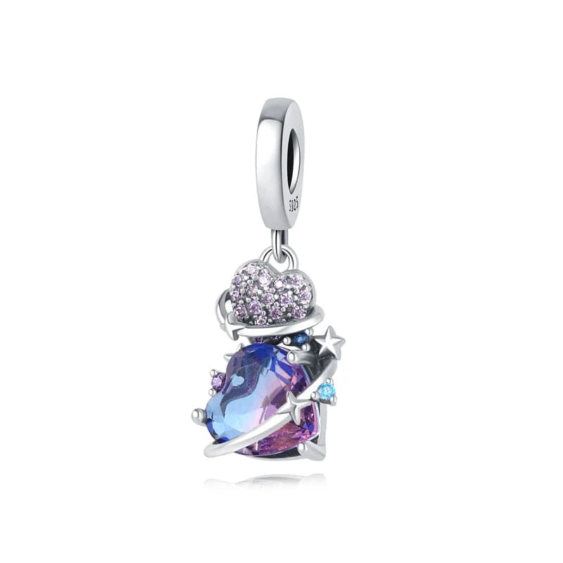 Liora Atelier Romantic Universe Theme Stars Murano Glass Purple Heart Dangle Charm