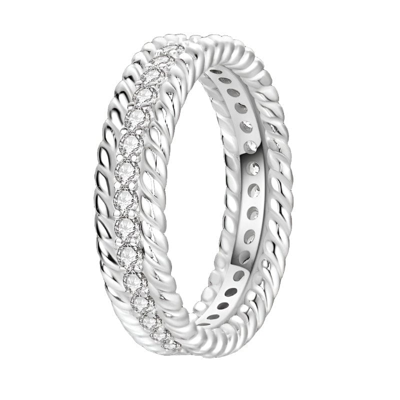 Liora Atelier Rope Design Sterling Silver Ring with Dazzling Crystals