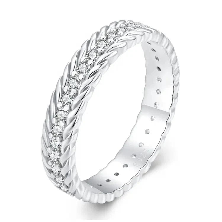 Liora Atelier Rope Design Sterling Silver Ring with Dazzling Crystals
