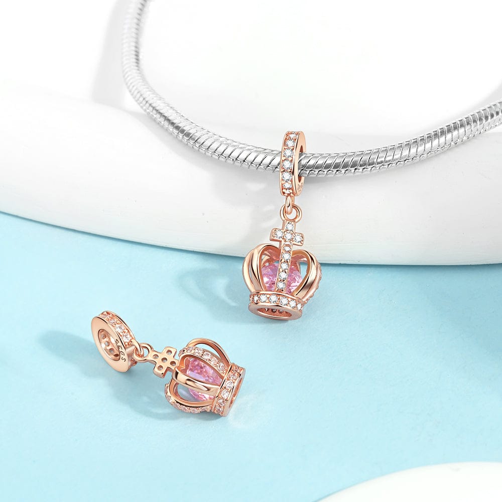 Liora Atelier Rose Gold Crown Charm with Pink Crystal & CZ Accents