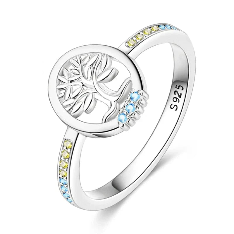 Liora Atelier S925 Sterling Silver Tree of Life Ring with Blue and Yellow Accents
