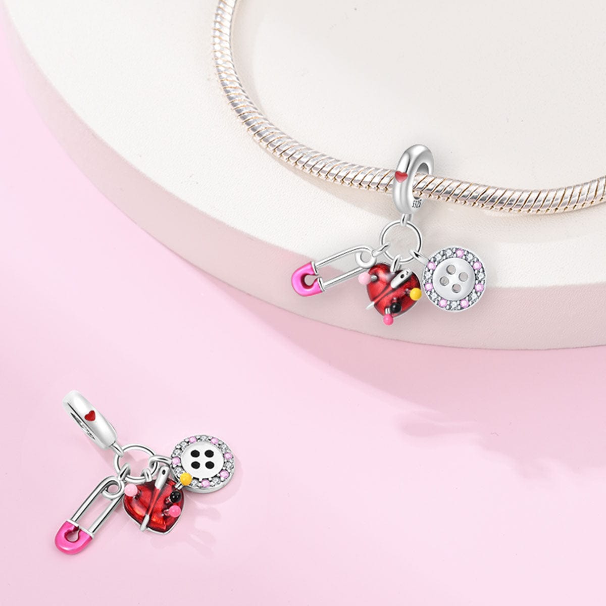 Liora Atelier Safety Pin, Heart Pincushion, & Button Sewing Essentials Charm