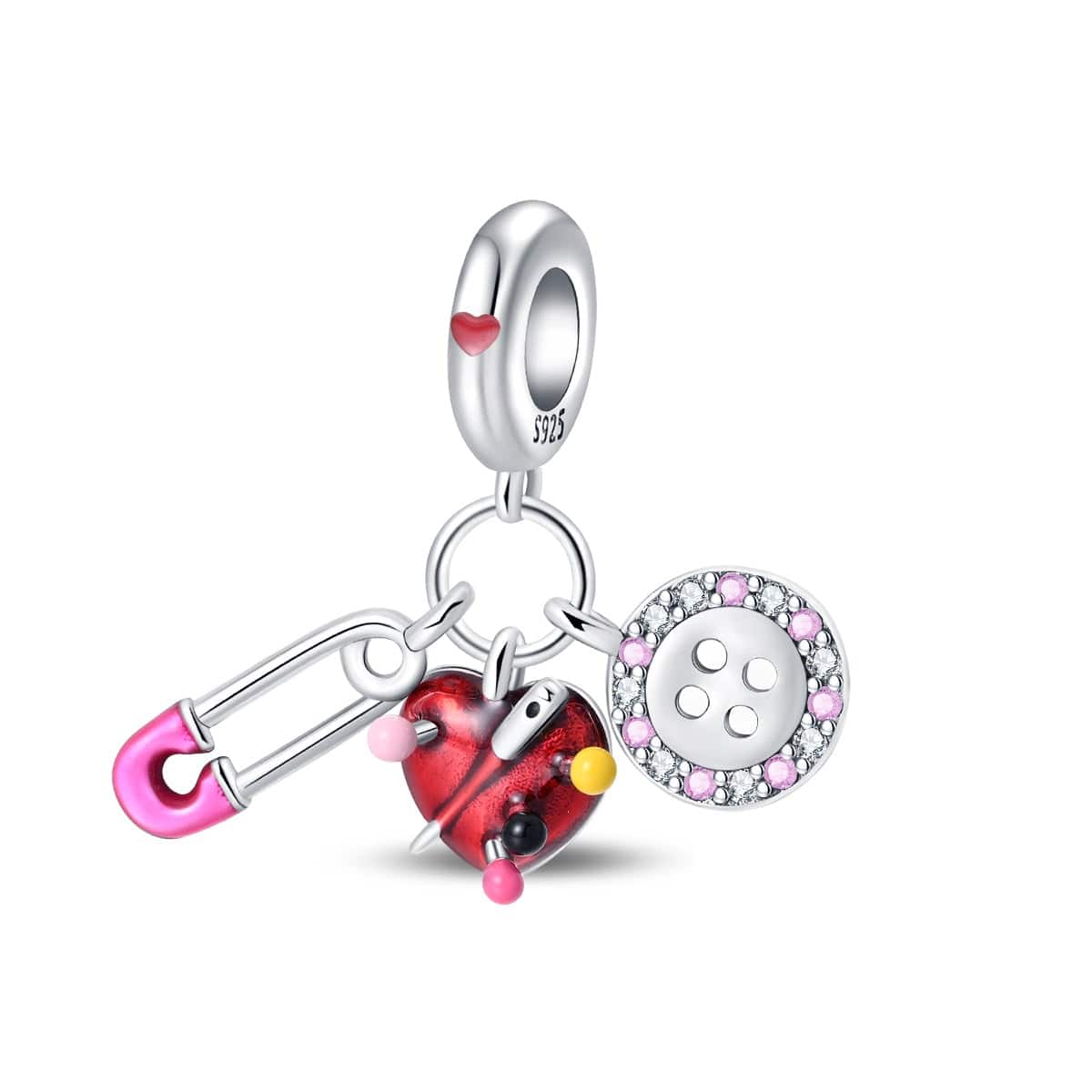Liora Atelier Safety Pin, Heart Pincushion, & Button Sewing Essentials Charm