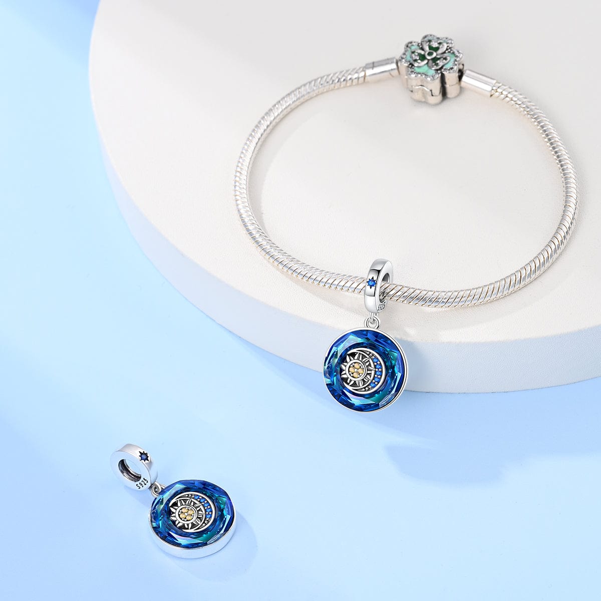 Liora Atelier Sapphire Blue Crystal Charm with Sun & Moon Accent