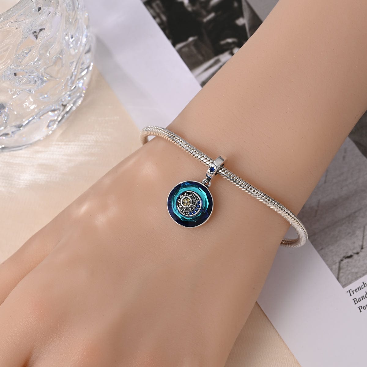 Liora Atelier Sapphire Blue Crystal Charm with Sun & Moon Accent