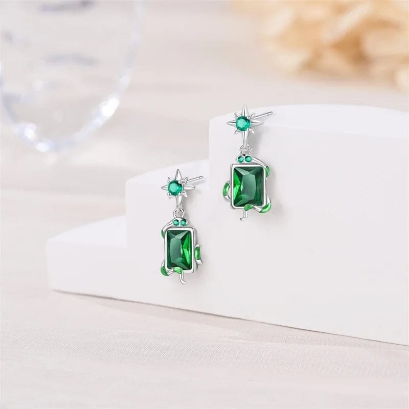 Liora Atelier Silver Star & Green Gemstone Vine Drop Earrings