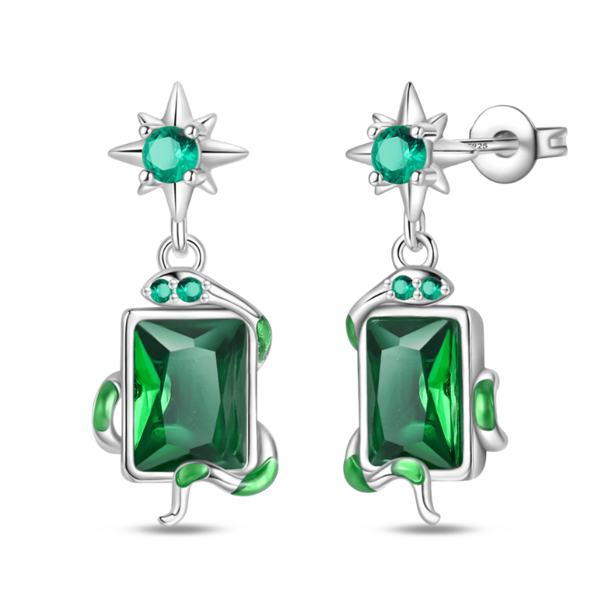 Liora Atelier Silver Star & Green Gemstone Vine Drop Earrings