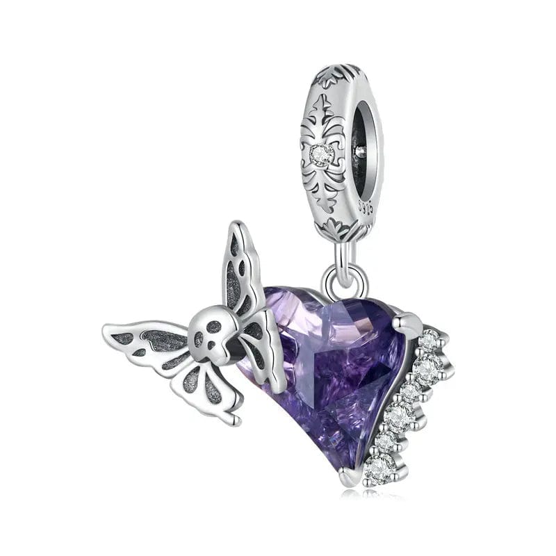 Liora Atelier Skull Butterfly on Purple Heart Dangle Charm