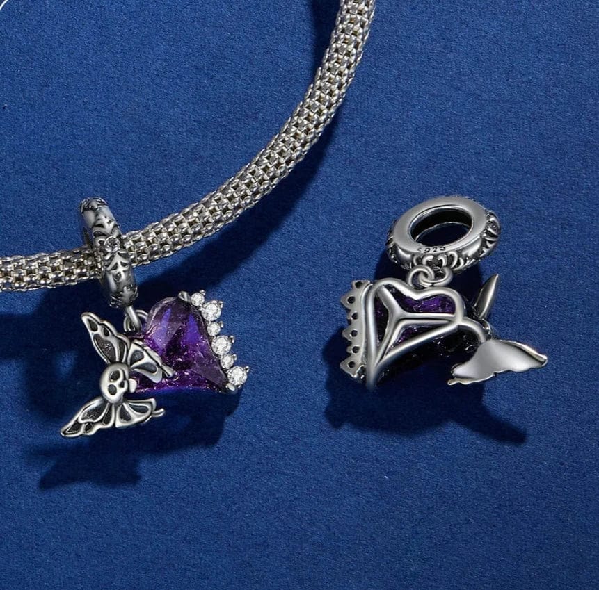 Liora Atelier Skull Butterfly on Purple Heart Dangle Charm