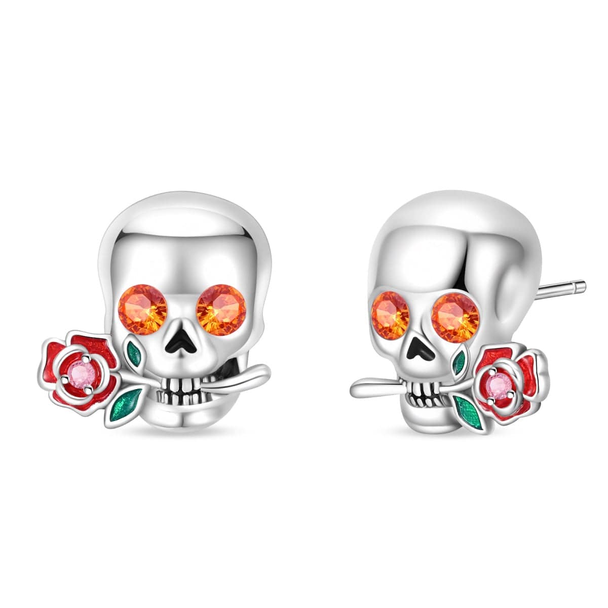 Liora Atelier Skull & Rose Crystal Stud Earrings with Enamel Accents