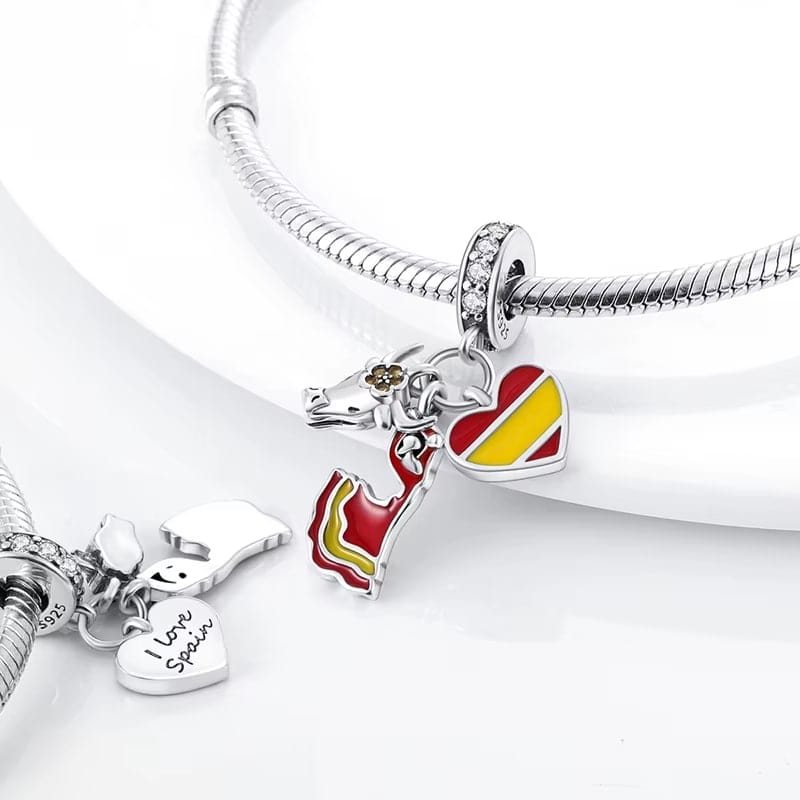 Liora Atelier Spain Heart Flag, Flamenco and Bull Dangle Charm