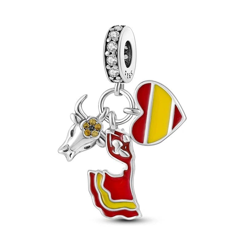 Liora Atelier Spain Heart Flag, Flamenco and Bull Dangle Charm