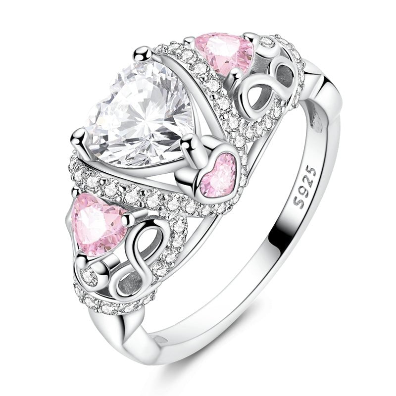 Liora Atelier Sparkling Crown Ring with Pink and Clear Heart - Shaped Stones