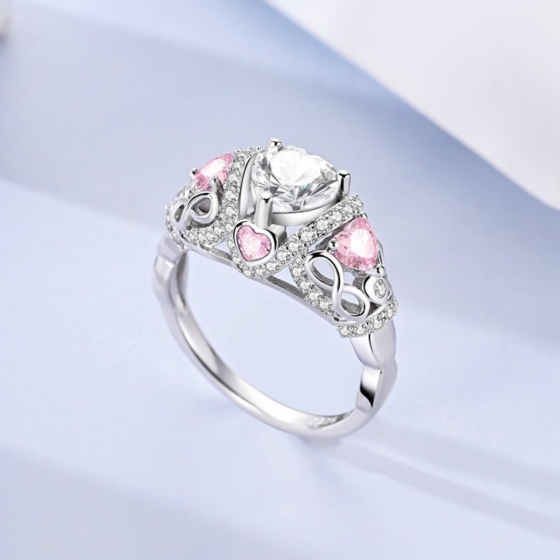Liora Atelier Sparkling Crown Ring with Pink and Clear Heart - Shaped Stones