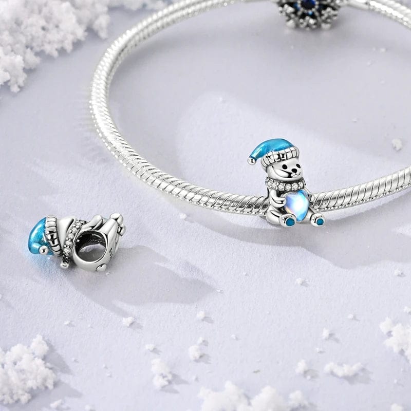Liora Atelier Sparkling Winter Bear Charm with Blue Heart