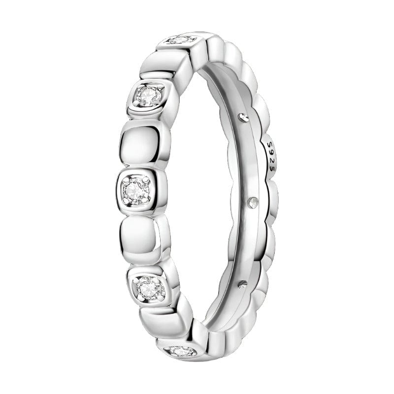 Liora Atelier Square Design Sterling Silver Band Ring with Clear Crystals