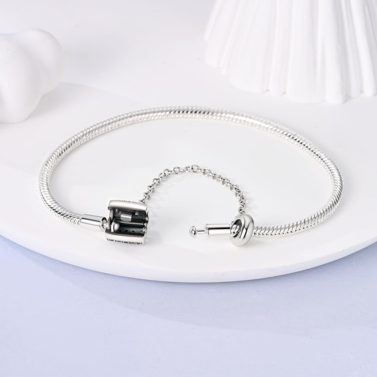 Liora Atelier Sterling Silver Bracelet with Sparkling Pavé Clasp and Safety Chain