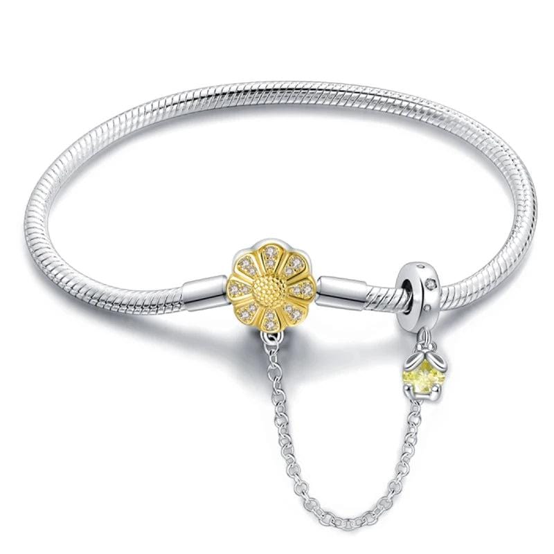 Liora Atelier Sunflower Charm Bracelet with Safety Chain and Dangle