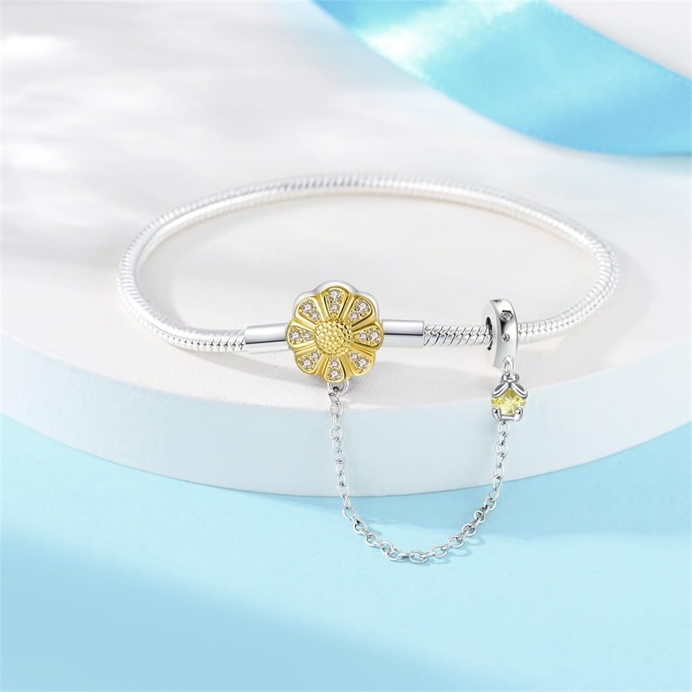 Liora Atelier Sunflower Charm Bracelet with Safety Chain and Dangle