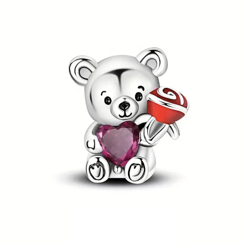 Liora Atelier Teddy Bear Holding a Heart & Rose Love Charm