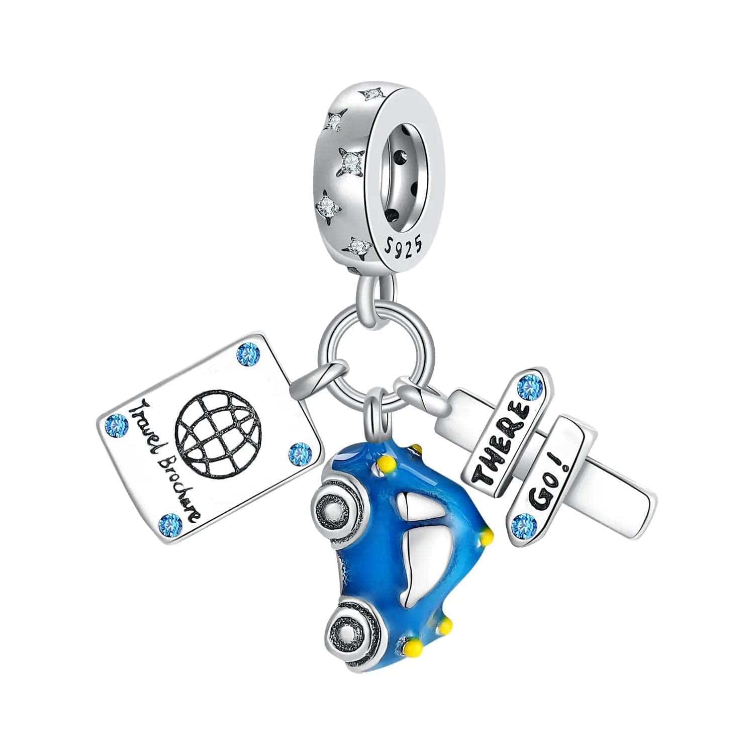 Liora Atelier Travel Brochure Car and Stop Sign Triple Dangle Charm