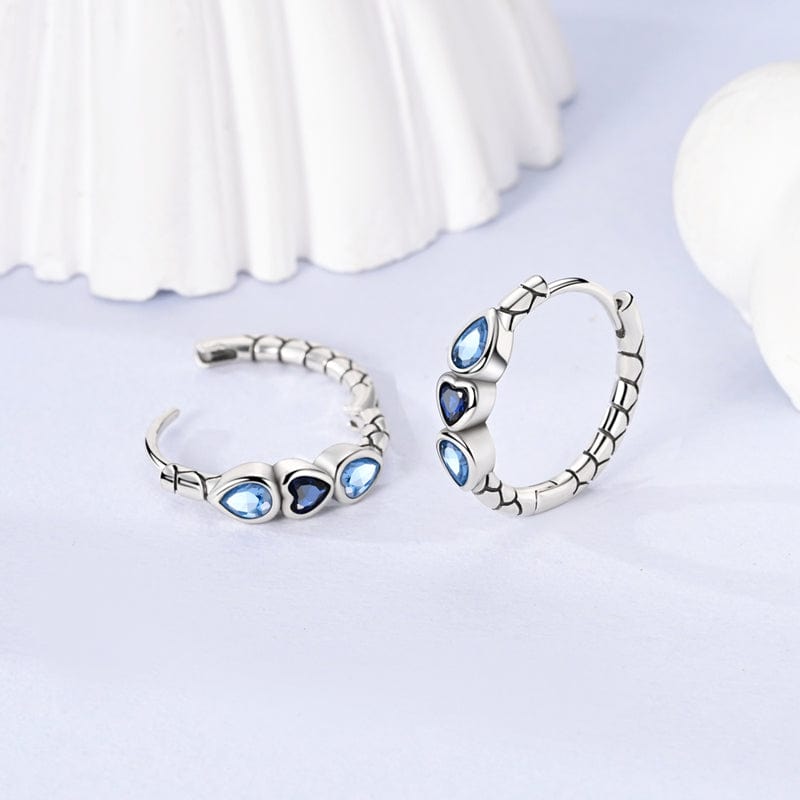 Liora Atelier Triple Blue Heart Gem Hoop Earrings